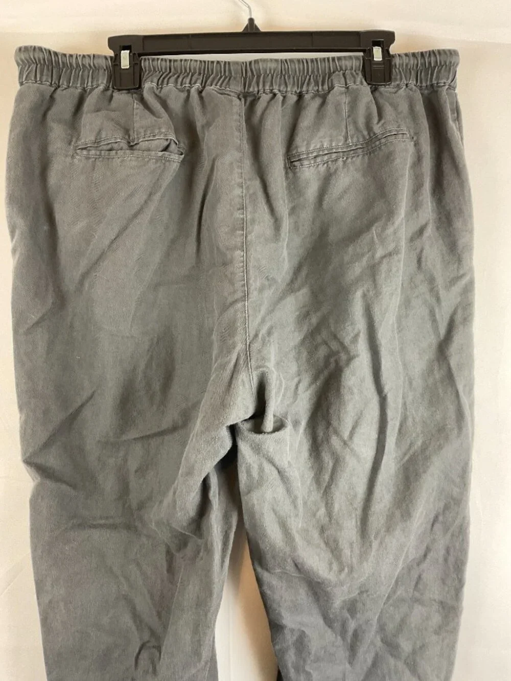 Quince Linen Blend Pants XL Dark Gray Elastic Tie Waist Pockets Straight Leg